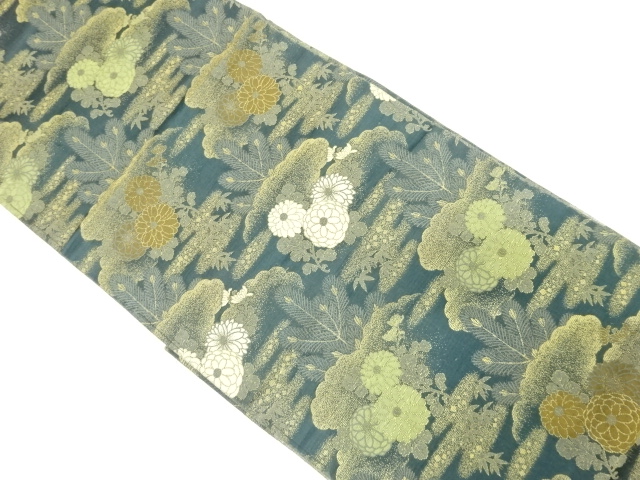 JAPANESE KIMONO / ANTIQUE MARU OBI / SILK / WOVEN KIKU